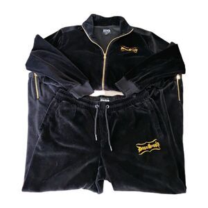 Snoop Dogg Supply Black & Gold Velour Tracksuit Set Sz Large Velvet Y2k Revival